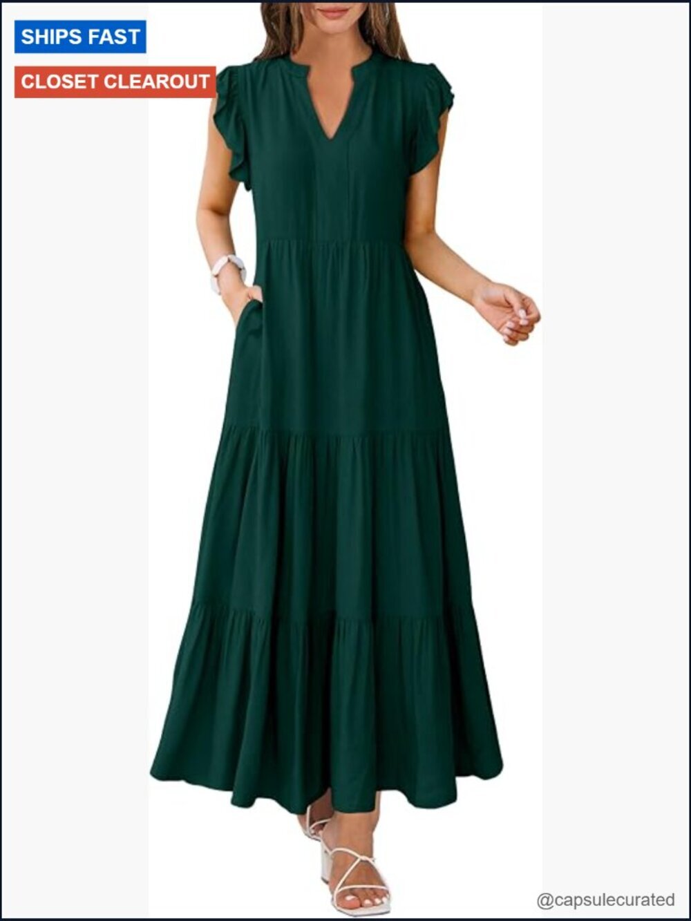 Soft Flowy Maxi Dress with Pockets - Bohemian Tiered Casual